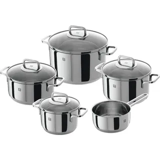 Zwilling Kochtopfset Quadro, Edelstahl, Metall, 5-teilig, 16 cm, 3 L,1,5 L, rund, Messskala, backofengeeignet, rostfrei, hitzebeständig, Kochen, Töpfe, Topfsets
