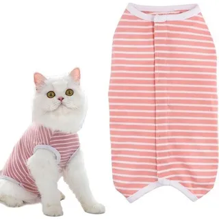 Famanu Operationsanzug Rosa Gestreift - Bequemes Erholungsoutfit nach Sterilisation/Verletzung - Anti-Leckanzug für Hund & Katze - Rosa