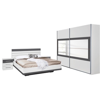 Schlafzimmer-Set RAUCH "Tarragona" Schlafzimmermöbel-Sets Gr. Bett 160 x 200 cm-Schrank 226 cm + ohne Matratze, weiß (alpinweiß, graumetallic) Komplett Schlafzimmer
