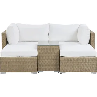 Beliani Lounge Set Rattan 2-Sitzer hellbraun cremeweiß