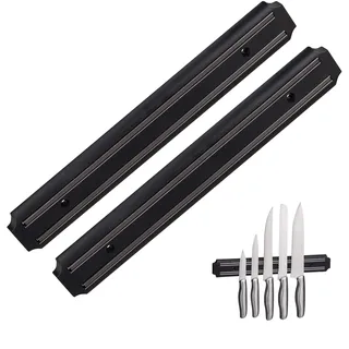 Relaxdays 2 x Magnetleiste Wand, Gerätehalter, magnetische Küchenleiste, Messer & Werkzeug, Kunststoff, 33 cm breit, schwarz