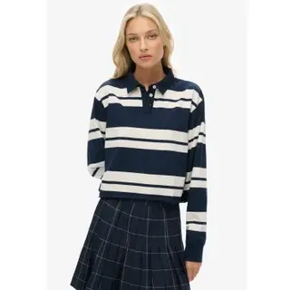 Superdry für Damen. W6012175A Gestreiftes Poloshirt Rugby navy (M), Lässig, Baumwolle, Langarm, Marine