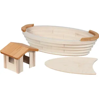 HOLZTIGER 80614 - Arche Noah aus Holz, handgearbeitetes Holzspielzeug aus Ahorn, Farben auf Wasserbasis, fördert Fantasie & Kreativität der Kinder, Made IN Europe, 69 x 36 x 31cm, 3er Set, ab 3 Jahre
