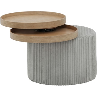 SalesFever Beistelltisch rund | drehbare Tischplatten | Bezug Texturstoff | MDF-Holz | B 50 x T 50 x H 45 cm | hellgrau
