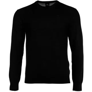 AX ARMANI EXCHANGE Herren Strickpullover - Schurwolle, Rundhals, Logo, einfarbig Schwarz M