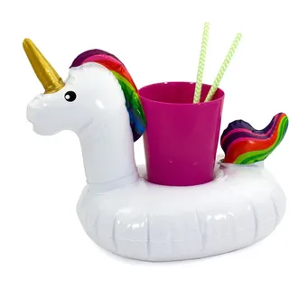 Oblique Unique® Aufblasbarer Getränkehalter Trinkhalter Flamingo Einhorn Donut Fußball Palme - wählbar - Cup Holder Mini Pool (Einhorn)