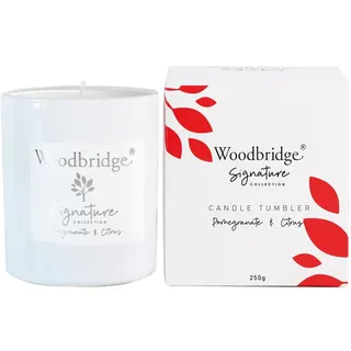 Woodbridge Duftkerze im Glas mit Deckel | Pomegranate & Citrus | Duftkerze Fruchtig | kleine Duftkerze | Brenndauer bis 50h | Weiße Kerzen (250g) | Signature Kollektion