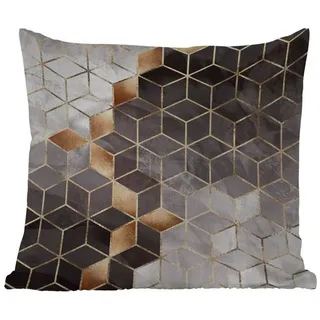 MuchoWow Dekokissen Abstrakt - Würfel - Gold - Muster - Schwarz - Weiß, Kissenhülle für den Außenbereich, Outdoor, Kissen, 50x50 cm bunt Quadratisch | 50 cm x 15 cm x 50 cm
