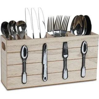 Rustikaler Besteckkasten mit 4 Fächern – Besteckhalter aus Holz – Besteckkasten für Partytisch, Hochzeit, Restaurant,