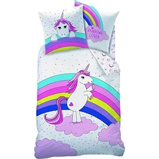 EH Einhorn Unicorn Bettwäsche 135x200 cm 80x80 cm Baumwolle Reißverschluss | Pflegeleicht 60 Grad Maschinenwäsche Textiles Vertrauen OEKO-TEX® STANDARD 100 Regenbogen NEU WOW - All-In-One-Outlet-24 -