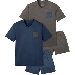 Shorty BONPRIX, Herren, Gr. 56/58 (XL), anthrazit meliert, dunkelblau, Jersey, Obermaterial: 100% Baumwolle. Obermaterial 2: 60% Baumwolle, 40% Polyester, kontrastfarbene Details, mehrfarbig, unifarben, Basic kurz, V-Ausschnitt, Homewear-Sets Shorty, mit aufgesetzter Brusttasche