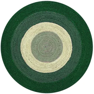 CASAVANI - Kelim Teppich, rund, 1,2 m, Grün und Beige, geflochtener Jute-Teppich, für drinnen und draußen, Flachgewebe, für Schlafzimmer, Nachttisch, rund, für Küche, Yoga