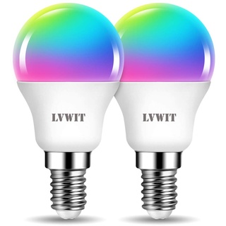 WLAN Smart Led Lampe, E14 5W Dimmbar Bluetooth Glühbirne G45 40w Leuchtmittel Mehrfarbige RGB Wifi Birne Sprachsteuerung, Kompatibel mit Amazon Alexa Echo,Echo Dot Google Assistant, 2 Pack