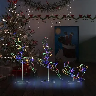 Mokuyary Weihnachtsdeko LED Rentiere & Schlitten Acryl 260x21x87 cm Bunt, Beleuchtete Weihnachtshirsch Weihnachtsdekoration, Hirsch für Weihnachtsdeko, Wohnzimmer, Haushalt Büro