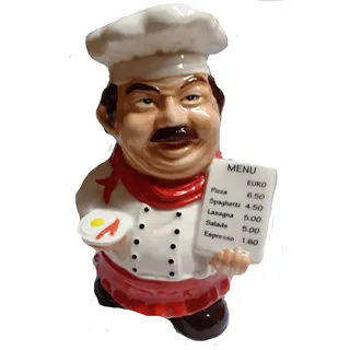 Große Keramik Koch Chef Cookie Kneipe Spardose Sparschwein Tresor Rot
