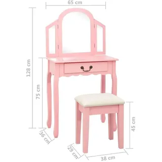 vidaXL Schminktisch mit Hocker Rosa 65x36x128 cm Paulownia-Holz MDF