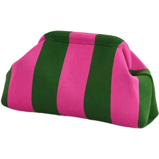 Lebartm Unterarmtasche Clutch Geldbörsen Gewebte Häkelhandtaschen Knödel handgemachte Colorblock Clip Tasche für Damen Sommer Reise Strand Tasche-Grün & Rosa gestreift