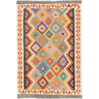 Nain Trading Orientteppich Kelim Afghan 106x155 Handgewebter Orientteppich, rechteckig, Höhe: 5 mm beige|rot