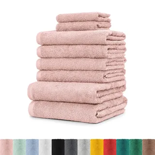 BaSaTex - 8er Pack Handtuch Komplett-Set - Frottee-Handtücher mit Aufhängeschlaufe 4X Handtuch, 2X Duschtuch, 2X Gästetuch - Premium Gästetücher Öko-Tex Standard 100 Zertifiziert - Altrosa