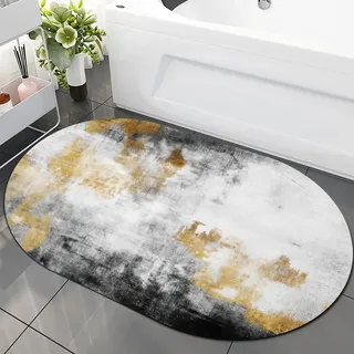 XESZIEO Teppiche Wohnzimmer Ovaler Teppich,Abstrakt gelb grau Schlafzimmerteppich,Innen-Akzentteppich,Büroteppich,160 x 230cm