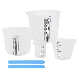 Silikon Messbecher Set 1500ml/1000ml/500ml/100ml mit Rührstäbchen, Blau