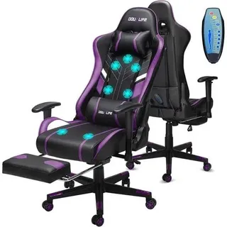 Gamingstuhl 7PunktMassage Fußstütze 2DArmlehne 180kg Lila