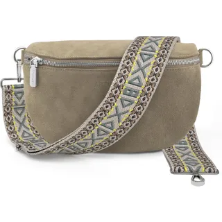 ARTVALL - Umhängetasche Wildleder Tasche Handtasche Velours Bauchtasche Klein mit Schultergurt Design Taschenband abnehmbar verstellbares Riemen Crossbody Bag Echt Ledertasche Damen mit Reißverschluss - Tasche - Beige
