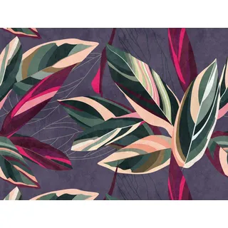 living walls Fototapete The Wall, glatt, botanisch, floral, natürlich, Fototapete Blätter Tapete Dschungel Pink Tapeten Wohnzimmer Design grün|lila