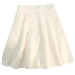 Strickrock Für Damen - Winter Plissee Strick Mini Rock Frauen Sexy Elastische Hohe Taille A-Linie Party Kurze Warme Streetwear - L