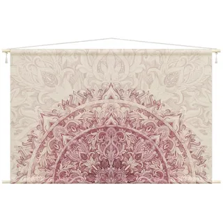 Bilderdepot24 Wandteppich modern Mandala Aquarell Muster Ornamente Spirituell rosa, rechteckig, Höhe: 2.6 mm, großes Wandbild aus Natur-Baumwolle Wandbehang Stoffbild Tuch Wollseil rosa 90 cm x 60 cm x 2.6 mm