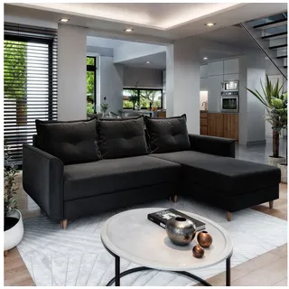 masseno Eckcouch Polyester mit Schlaffunktion 2-Sitzer Schwarz