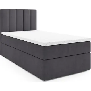 MR GROUP Boxspringbett BARI 90x200 rechts Kinderbett Jugendbett Einzelbetten Bett mit Stauraum Polsterbett Matratze Topper H3 Schlafzimmer dunkelgrau - Grau/Dunkelgrau
