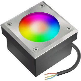 ledscom.de LED Pflasterstein eckig Edelstahl 10 x10 cm inkl. GX53 RGB Leuchtmittel weiß