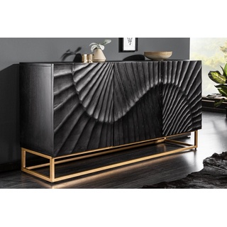 riess-ambiente Sideboard SCORPION 140cm schwarz / gold, Massivholz · Metall · Kommode · 3D Schnitzereien · Wohnzimmer schwarz