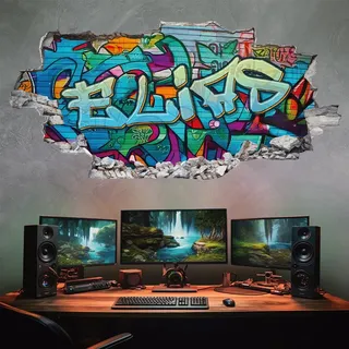 tjapalo® p64 3D Wandtattoo Graffiti Name Wandtattoo Kinderzimmer Junge Teenager Cooles wandtattoo Cool Wandsticker jungenzimmer jungs, Größe: B64xH37cm