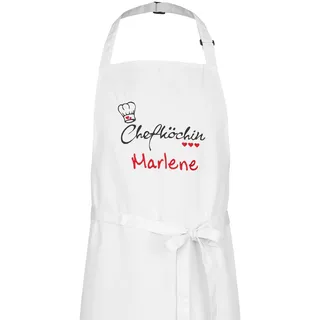 Wolimbo Kochschürze mit Namen - weiss - Grillschürze Küchenschürze personalisiert mit verstellbarem Nackenband - Schürze selbst gestalten mit Motiv