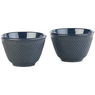 Rosenstein & Söhne Teetasse asiatisch: 2er-Set asiatische Teebecher aus Gusseisen und Emaille, schwarz (Gusseisen Becher, Teeschale Matcha, Guss)