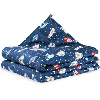4FIZJO Gewichtsdecke Kinder 3 kg 100x150 cm, Therapiedecke, für Stressabbau & Angstzustände, Hypoallergene Glasperlen, weiche & kühlende Baumwolle- Außenschicht, für Kinder von 15-25 kg, Dunkelblau
