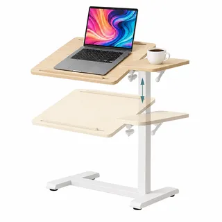 Relaxdays Stehpult, 67,5–102 cm höhenverstellbar, neigbar, integr. Rollen, Home-Office, Laptoptisch, C-form, Natur/weiß | Hellbraun