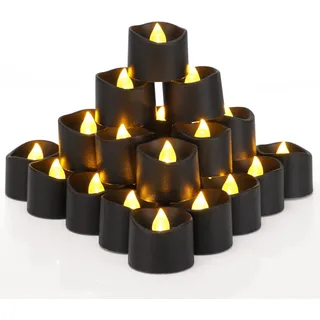 Homemory 24-Pack schwarze Teelichter Kerzen batteriebetrieben, Halloween Kerze Teelichter, flammenlose flackernde schwarze Kerzen, ideal für Urlaub Dekoration, Dia 3.5 x H 3.1CM