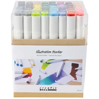 Creativ Company Zeichenmarker, Strichstärke 1+8 mm, Standard-Farben, 48 Stk