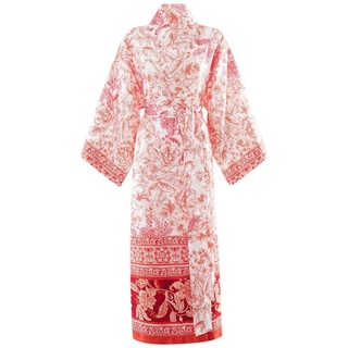 Bassetti Kimono CAPODIMONTE, midi, Baumwolle, Gürtel, aus satinierter Baumwolle mit Blumenmuster rot L-XL