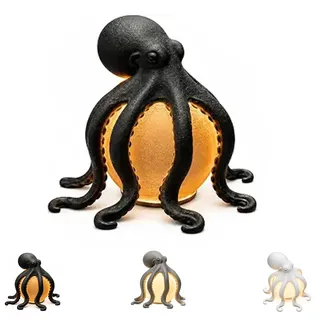 Oktopus Tischlampe, Octopus Ocean Decor Table Lamp, 15 cm Oktopus-Nachtlicht mit warmem LED, Maritimes Deko für Nachttisch, Wohnzimmer oder Regal, Geschenkidee für Strandhaus-Fans,Schwarz