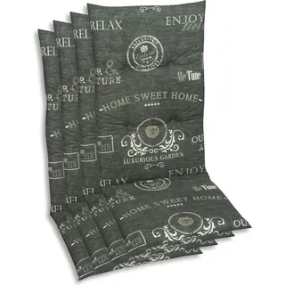 GO-DE Textil, Sesselauflage Hochlehner, 4er Set, Farbe: grau, Maße: 118 cm x 48 cm x 5 cm, Rueckenhoehe: 70 cm - Grau