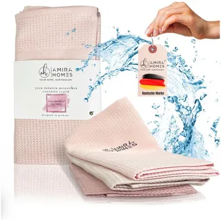 Amira Homes Geschirrtücher ökologisch, Putztücher Küchentücher Allzwecktücher Mikrofasertuch (Mikrofaser, 40x60 cm, 3er Set, Streifenfreie & fusselfreie Reinigung) rosa