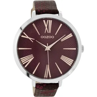 Oozoo Damenuhr mit Snake Look Lederband XXL 48 MM 48 MM Weinrot/Weinrot C9171