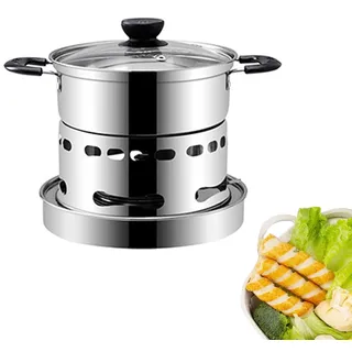 Syfunlv Kocher Ohne Strom Hot Pot Mini Camping Herd16/18/20cm Campingkocher Edelstahl Tragbarer mit Topf Alkohol Campingherd Kocher Ohne Strom,Ohne Gas Und Strom Campingkocher Set (18cm)