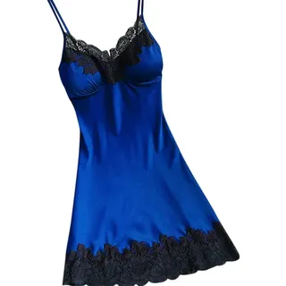 Damen Negligee Sexy Nachtwäsche Satin Nachthemd Damen Kurzes Nachtkleid V-Ausschnitt Babydoll Spitze Dessous Sexy Lingerie Spaghetti Träger Kleid Basic Unterkleid mit Gepolsterten