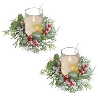 Vartegas2 Stück Weihnachtskerzenringe Kerzenring Weihnachten Kerzenkranz Künstlichen Weihnachts-Tannenkerzenringen Kerzenringe für Stabkerzen für Stumpenkerzen Weihnachtsdekoration (B)