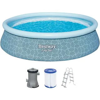 BESTWAY Fast Set Aufstellpool ⌀ 457 x 107 cm Grafisches Liniendesign inkl. Filterpumpe + Leiter